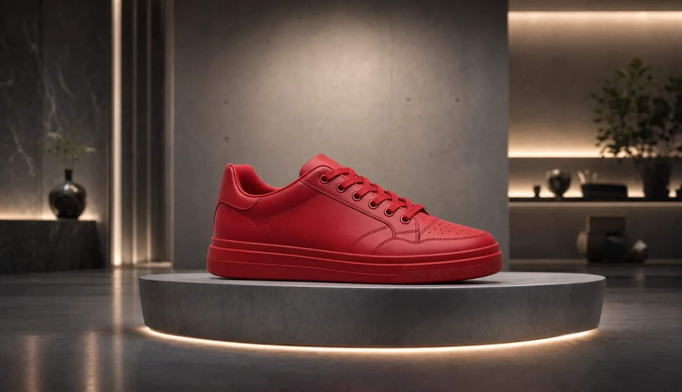 Red sneaker on its original studio background